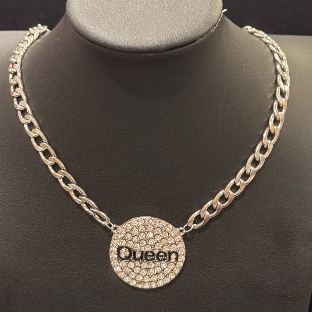 Jennifer & Company Silver Tone "Queen" Crystal Rhinestone Necklace & Earring Set